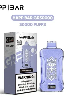 Вейп HAPP 30000 дръпки Blueberry Raspberry – електронна цигара с дисплей, 2% никотин и USB-C зарядно