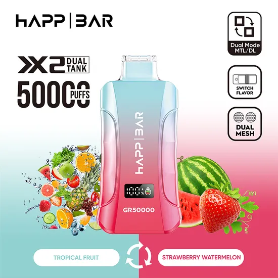 Вейп HAPP BAR GR50000 – Tropical Fruit / Strawberry Watermelon, 50 000 дръпки, 5% никотин, с дисплей и два вкуса