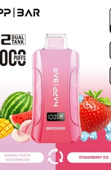 Вейп HAPP Bar GR50000 – 50 000 дръпки, Mango Peach Watermelon / Strawberry Ice + микс вкус, с дисплей и USB-C