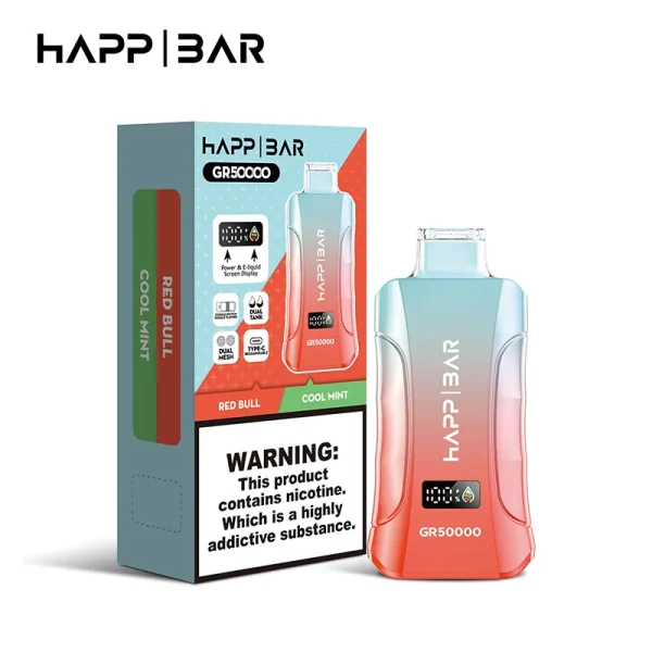 Вейп HAPP Bar GR50000 – 50 000 дръпки, Red Bull / Cool Mint + микс вкус, с дисплей и USB-C