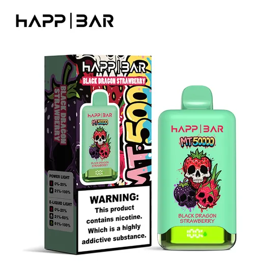 Вейп HAPP MT50000 – Black Dragon Strawberry, 50 000 дръпки, 5% никотин, с дисплей и USB-C