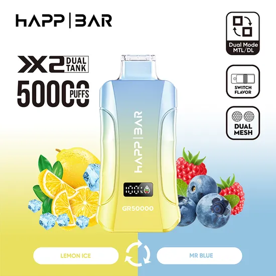 Вейп HAPP GR50000 Dual 50 000 дръпки – MR Blue / Lemon Lime, 5% никотин, дисплей и два вкуса