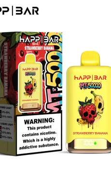 Вейп HAPP MT50000 – Strawberry Banana, 50 000 дръпки, 5% никотин, с дисплей и USB-C