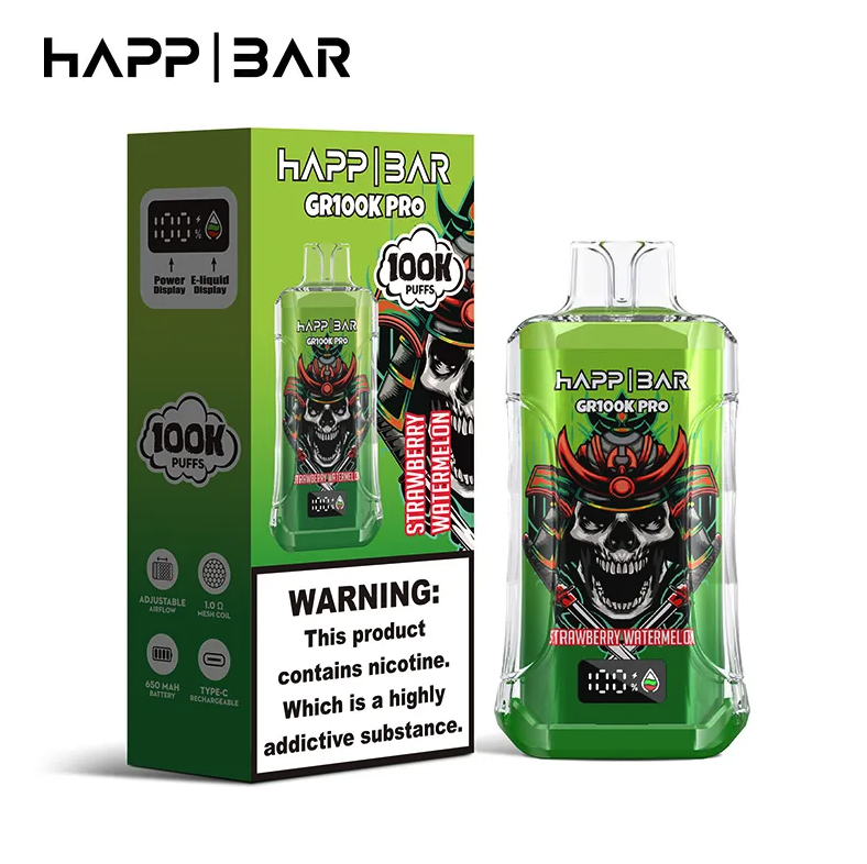 Вейп HAPP MEGA 100 000 дръпки – Strawberry Watermelon, 2% никотин, с дисплей