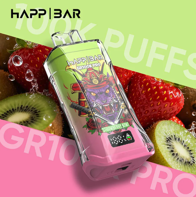 Вейп HAPP MEGA 100 000 дръпки – Strawberry Kiwi, 2% никотин, с дисплей
