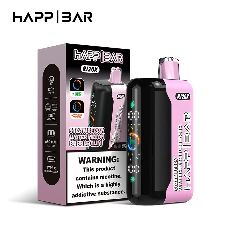 Вейп HAPP R120K – Strawberry Watermelon Bubble Gum, 120 000 дръпки, с дисплей
